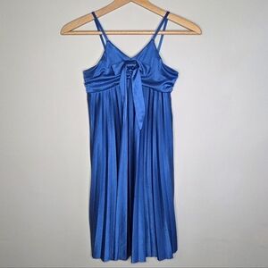 BCX Girl Cobalt Blue Shiny Pleated Spaghetti Strap Dress with Bow Girls Size 12